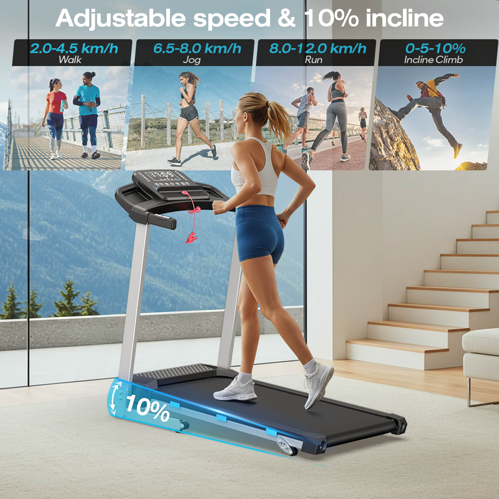TM015 Foldable Incline Treadmill With Side Rails 180kg Capacity