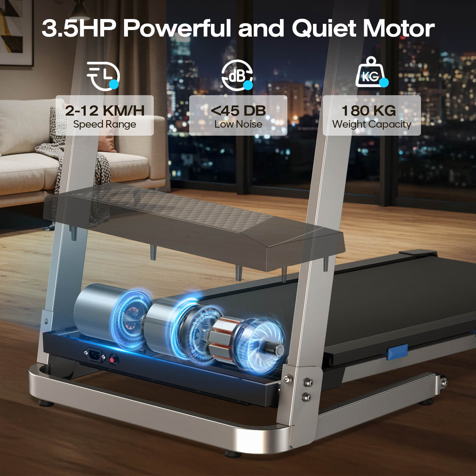 TM015 Foldable Incline Treadmill With Side Rails 180kg Capacity