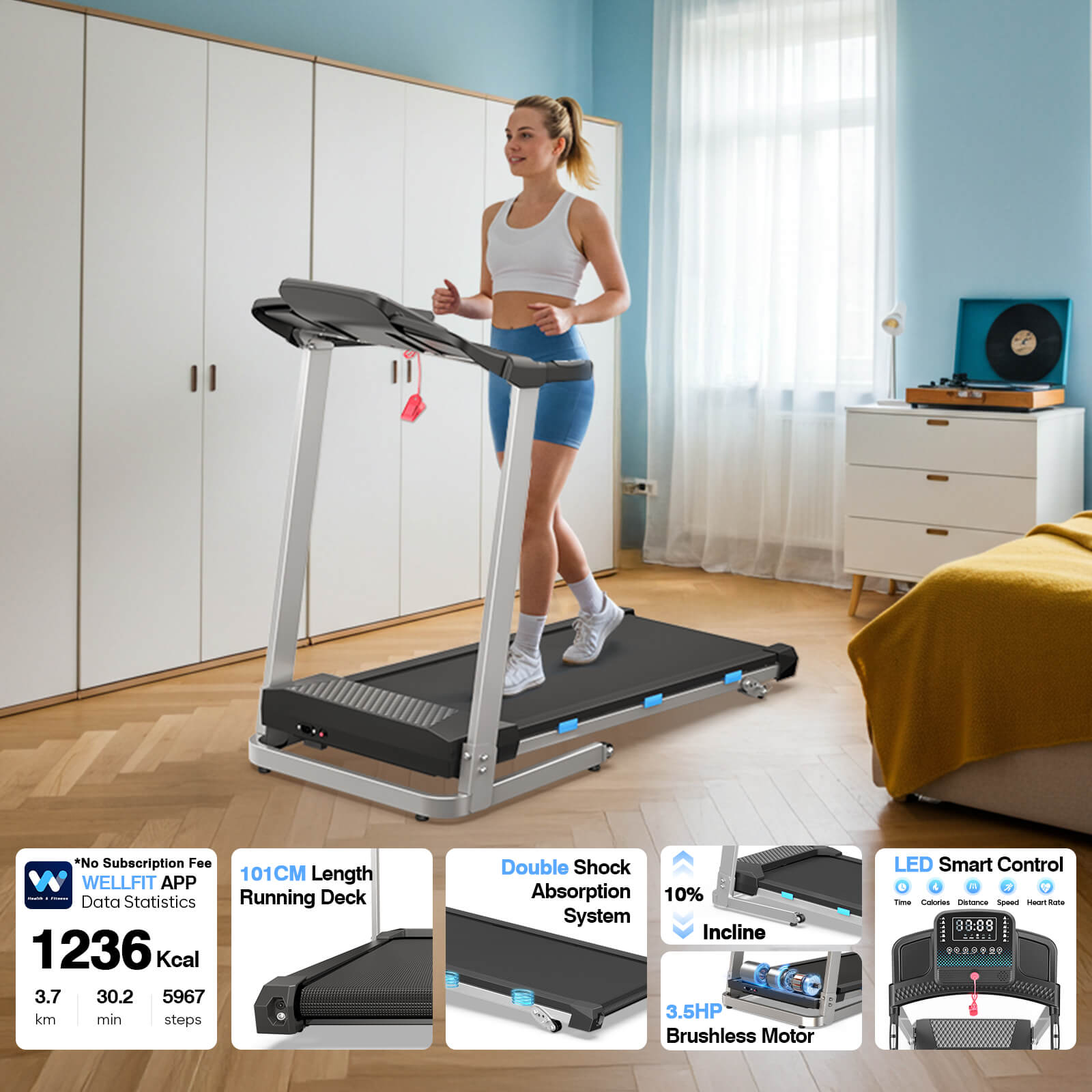 TM015 Foldable Incline Treadmill With Side Rails 180kg Capacity
