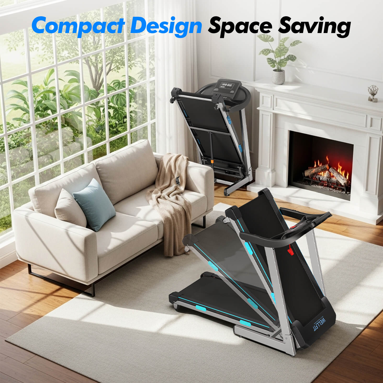 TM007 Foldable Auto 15% Incline Treadmill folds vertically to save space, perfect for compact living rooms or small apartments without sacrificing your daily workout routine.