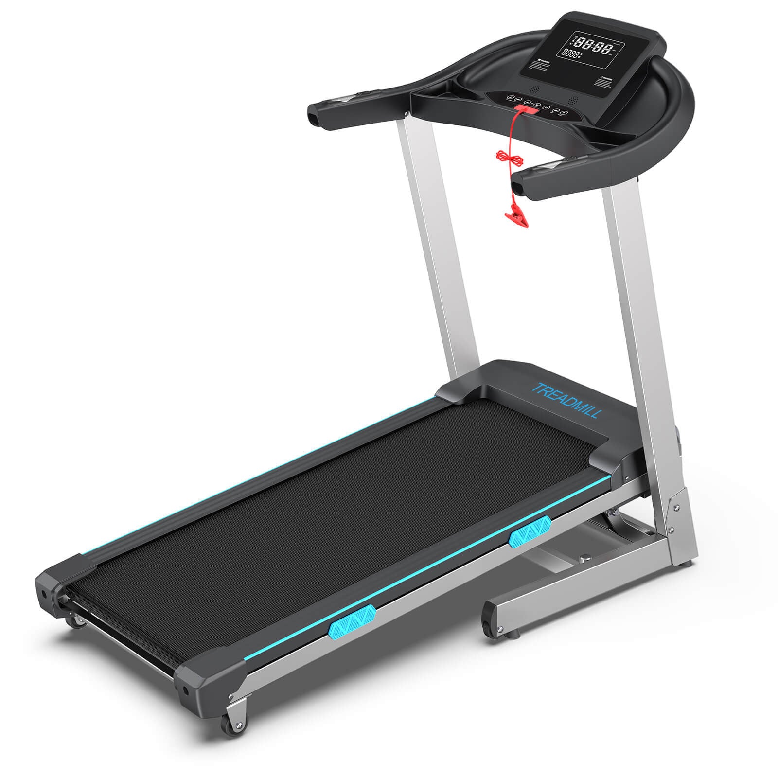 TM007 Foldable Auto 15% Incline Treadmill with 200kg capacity, designed for safe home workouts featuring a safety key and a stable sturdy frame.
