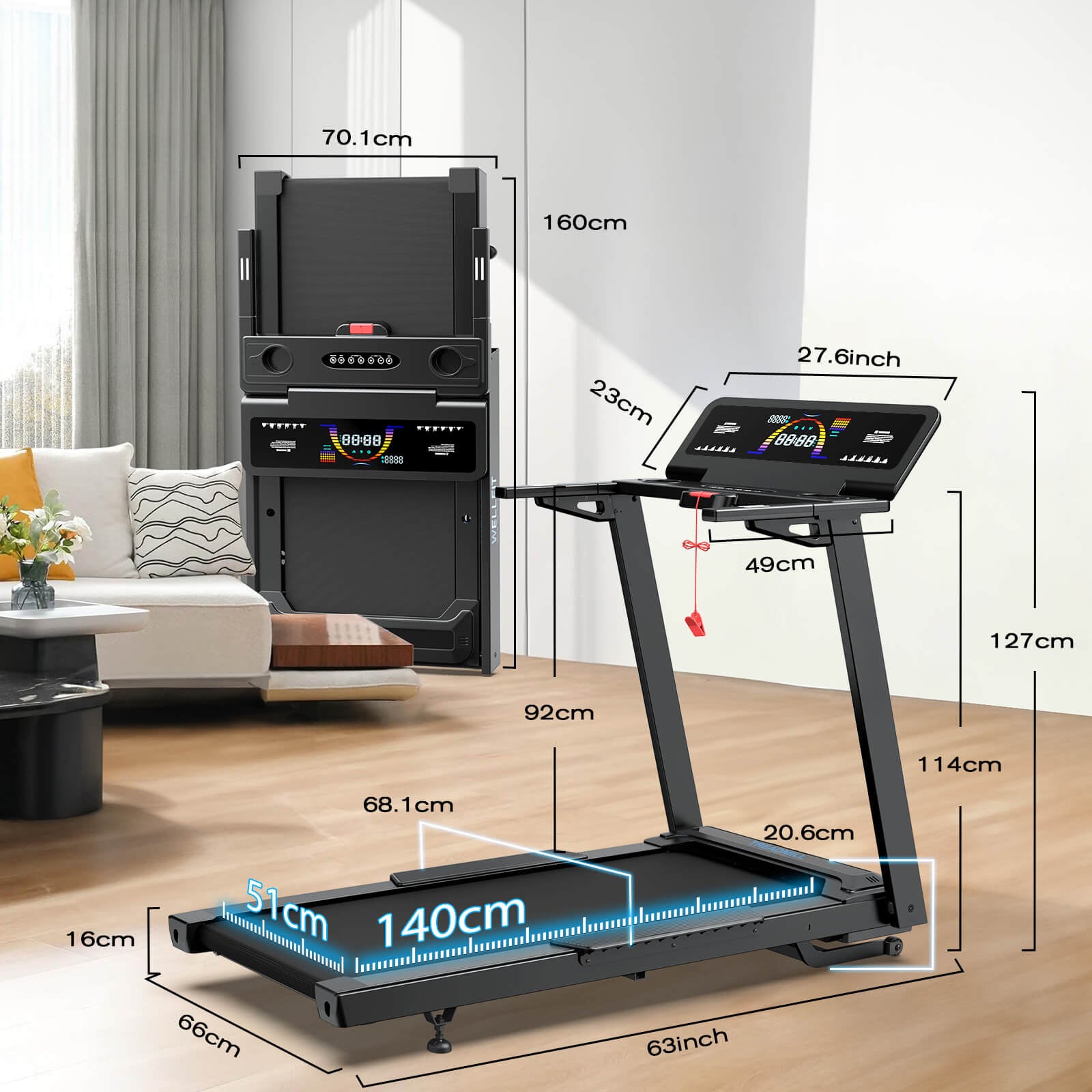 TM029 Pro Heavy Duty Treadmill with 140x51cm running deck and 227kg capacity. Folds compactly to save space while offering 15% auto incline for home workouts.