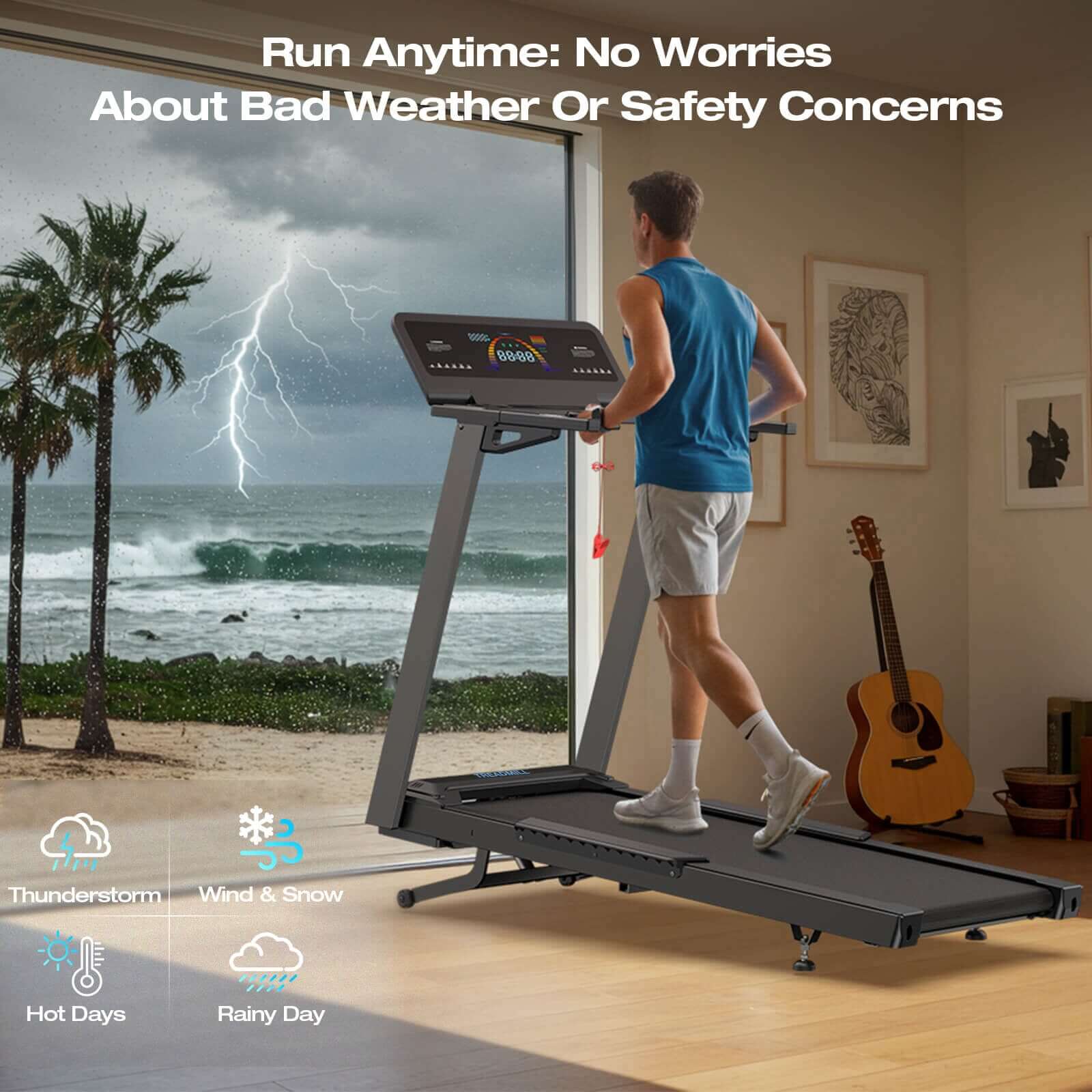 TM029 Pro Heavy Duty Treadmill lets you run anytime safely indoors with 15% auto incline simulating outdoor trails, no worries about bad weather or safety concerns.