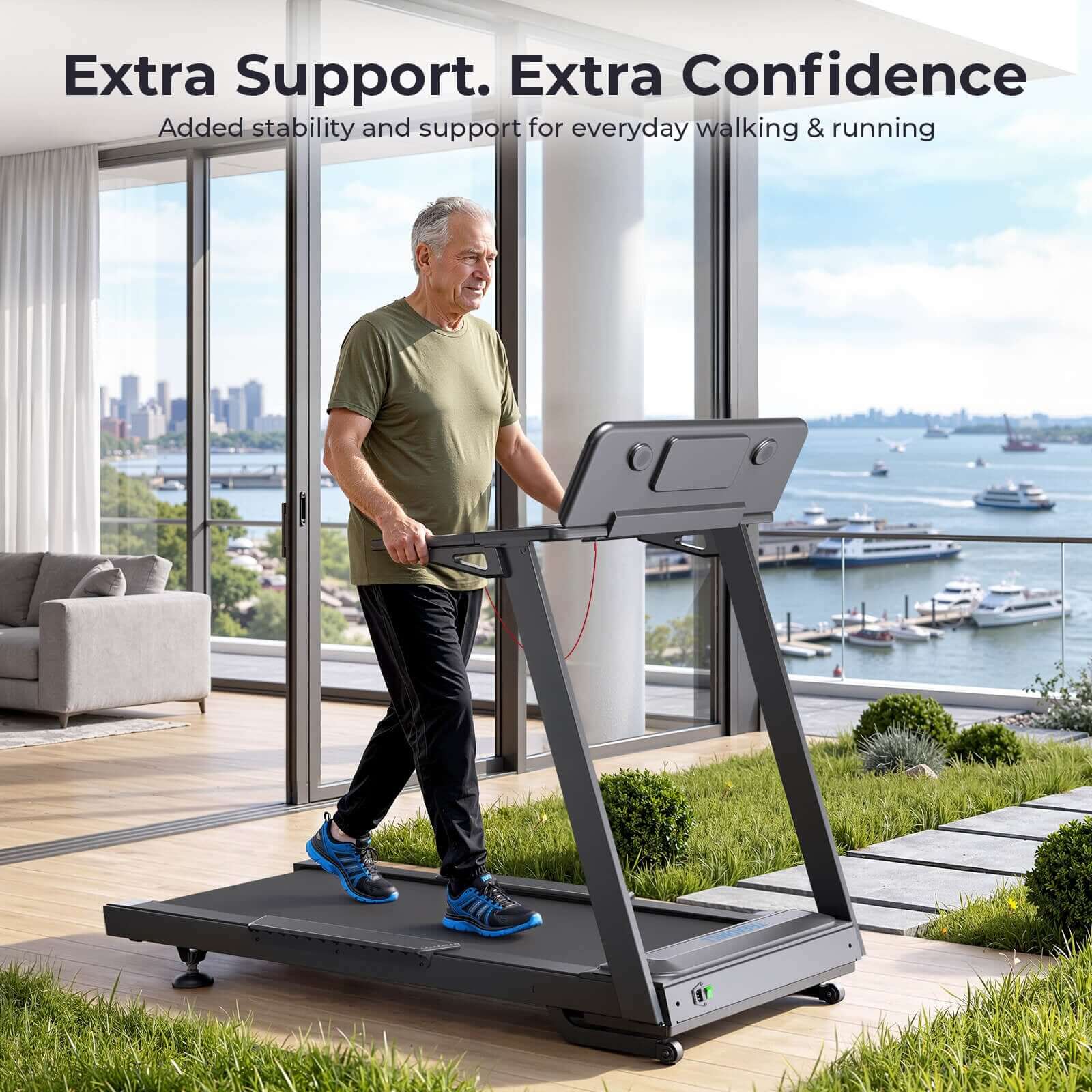 TM029 Pro Heavy Duty Treadmill offers extra support and stability for safe everyday walking and running, perfect for all ages with strong confidence.