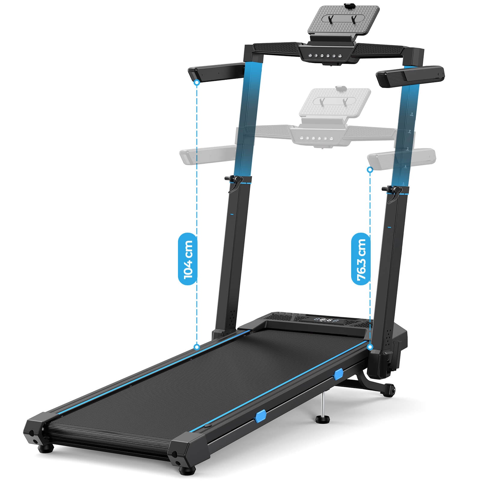 TM032 Height-Adjustable Treadmill with 10% Auto Incline offers height adjustment from 76.3 to 104 cm, providing ergonomic comfort for users of all sizes.