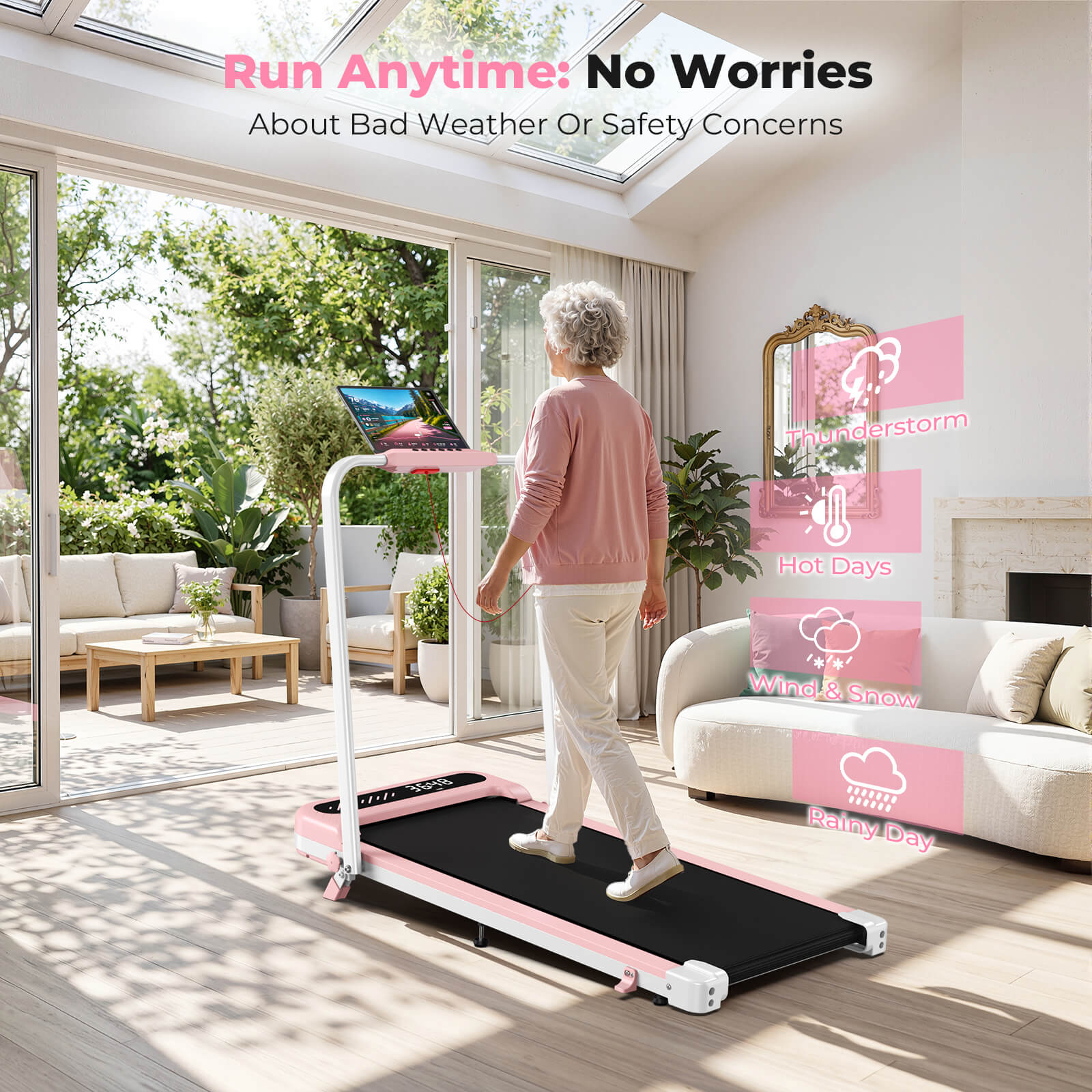 TM037 Pink Walking Pad Folding Treadmill With Incline