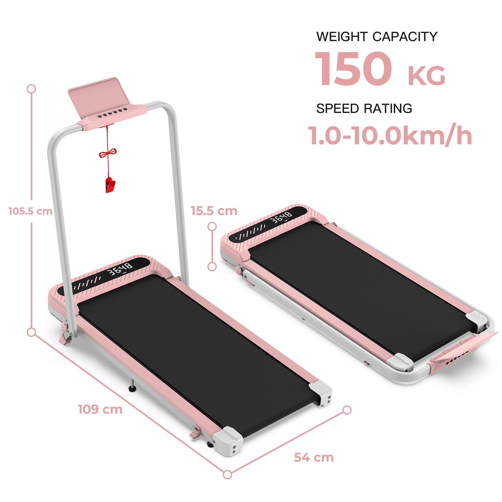 TM037 Pink Walking Pad Folding Treadmill With Incline
