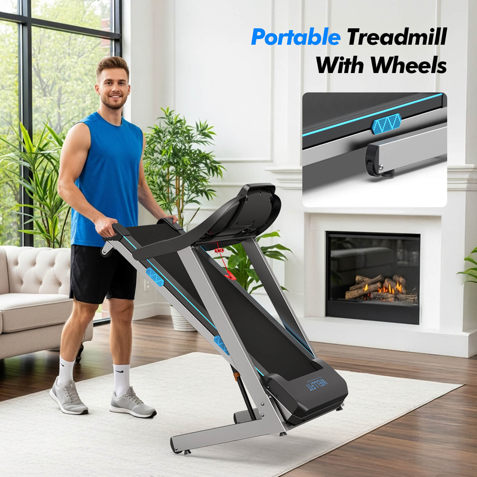 TM007 Foldable Auto 15% Incline Treadmill with 200kg capacity and transport wheels folds flat for easy storage or moving around your home gym or living space.