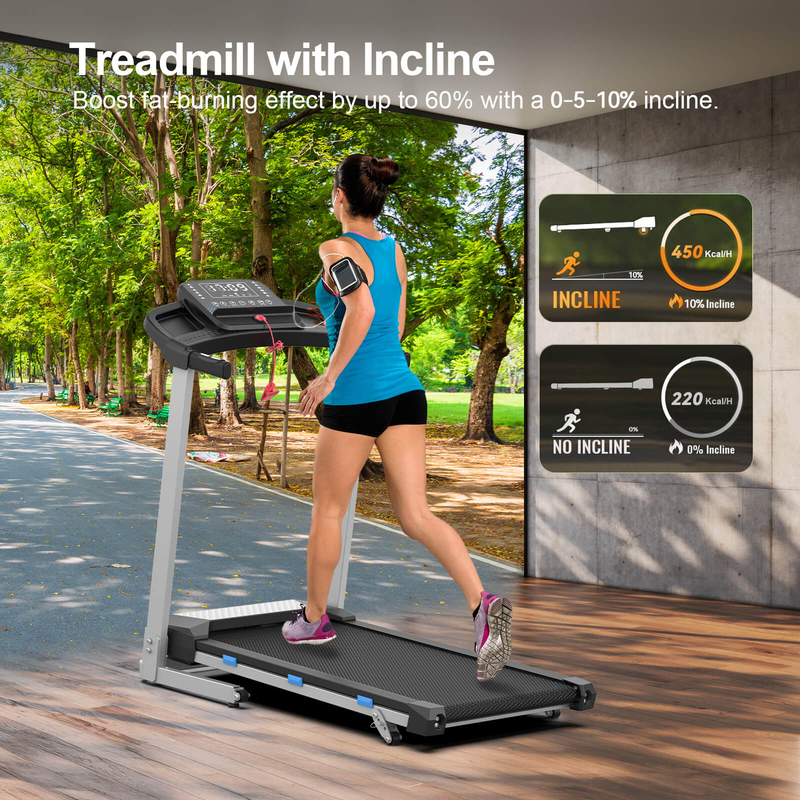 TM015 Foldable Incline Treadmill With Side Rails 180kg Capacity