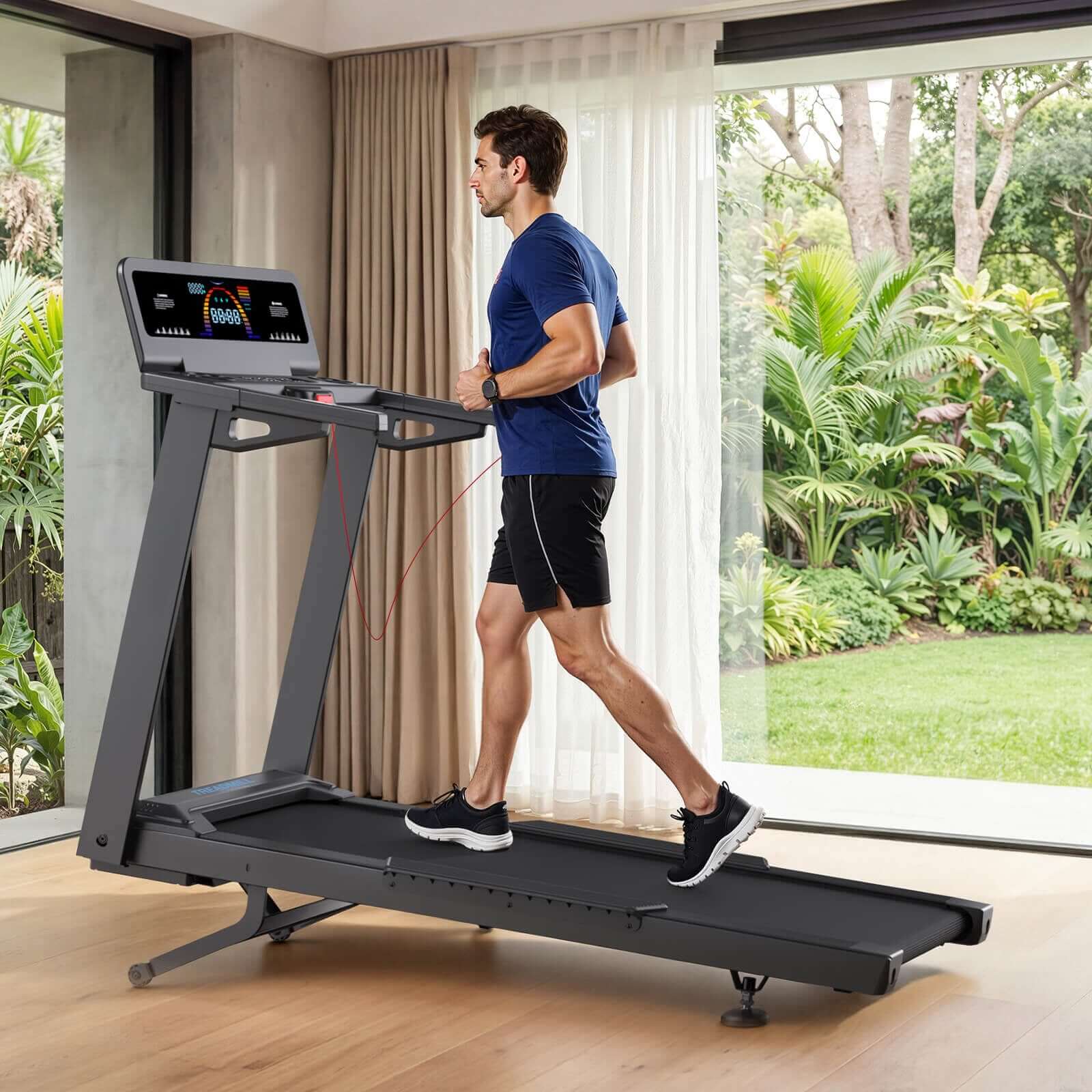 TM029 Pro Heavy Duty Treadmill with 15% auto incline and 227kg capacity supports smooth jogging in bright, modern homes — perfect for daily cardio routines.