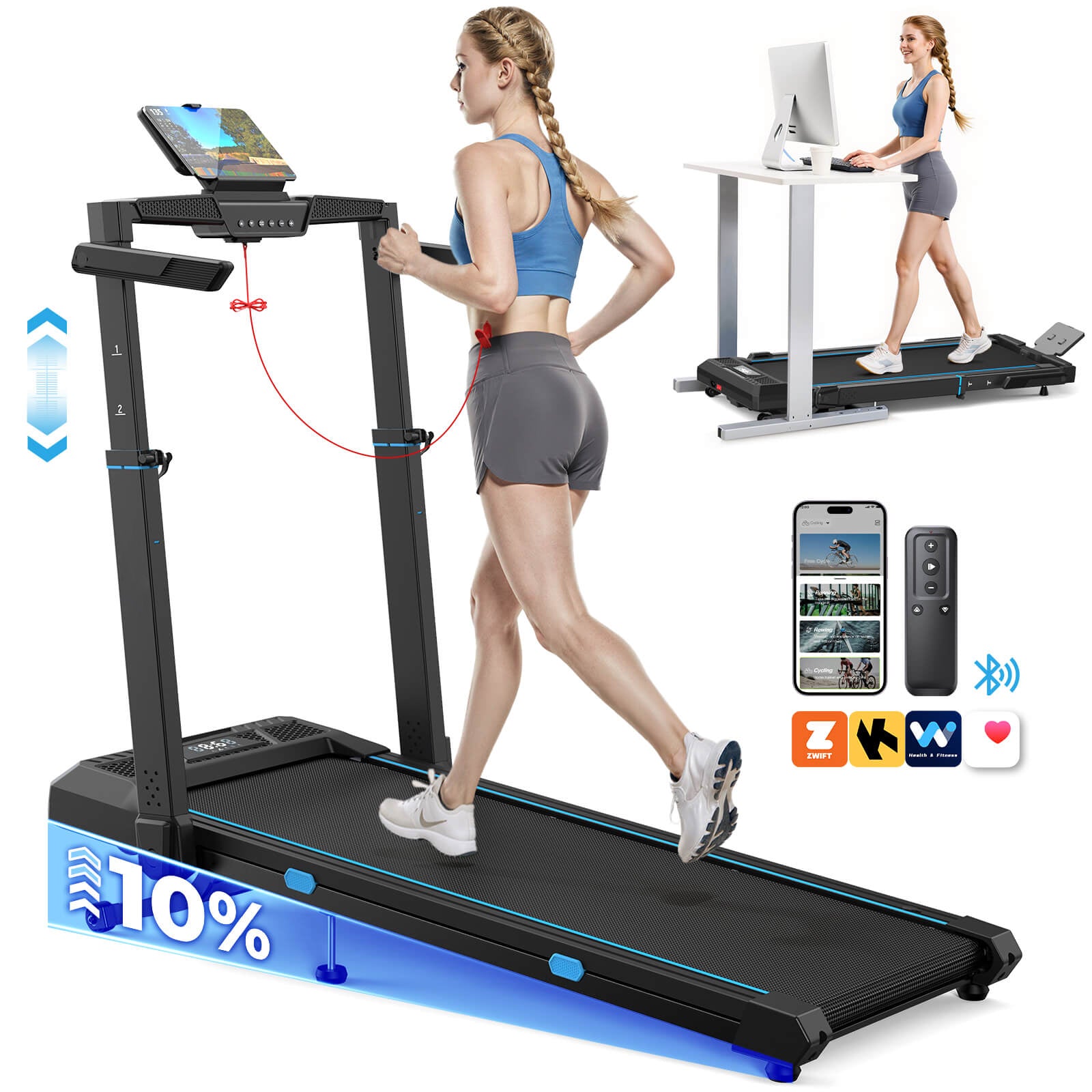 TM032 Height-Adjustable Treadmill with 10% Auto Incline